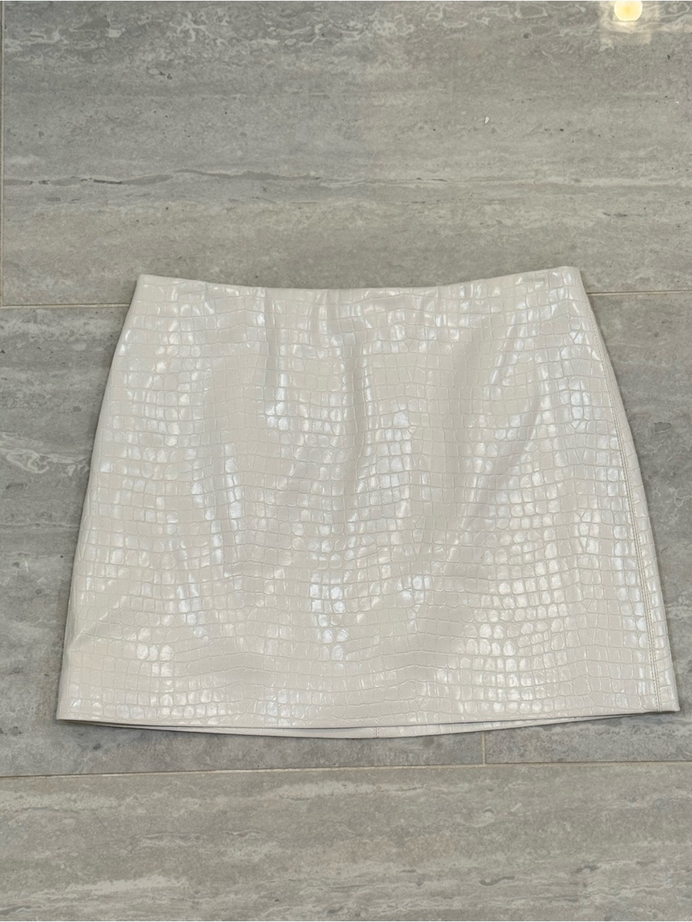 Alice + Olivia White Croc-Embossed Mini Skirt